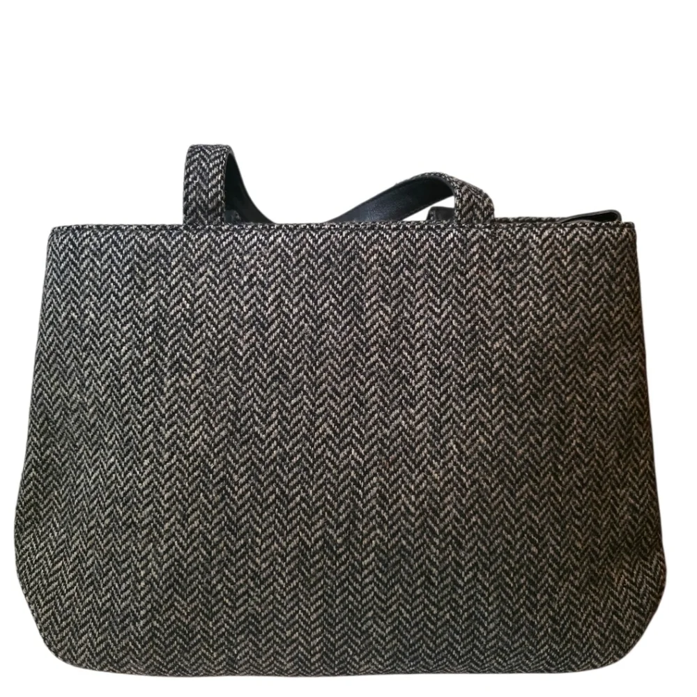Burberrys Black and White Rare Tweed Double Handle Satchel Bag
